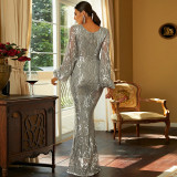 Chic Sexy Tight Fitting Long Sleeve Sequin Formal Party Evening Dress For Women