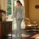 Chic Sexy Tight Fitting Long Sleeve Sequin Formal Party Evening Dress For Women