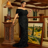 Plus Size Women's Wedding Gown Formal Party Luxury Off Shoulder Sequin Evening Dress