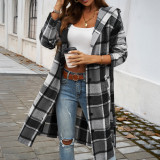 Autumn Winter Women's Casual Loose Contrast Color Buttoned Hooded Coat