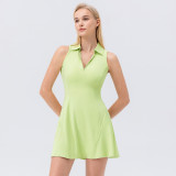 Turndown Collar One-Piece Tennis Dress For Women Quick Drying Breathable Slim Waist Contrast Color Sports Casual Fitness Dress