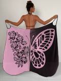 Women Beach Sunscreen Butterfly Print Mesh Lace-Up Skirt