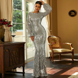 Chic Sexy Tight Fitting Long Sleeve Sequin Formal Party Evening Dress For Women