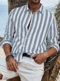 Men's Spring Autumn Casual Linen Striped Long-Sleeved Shirt