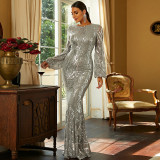 Chic Sexy Tight Fitting Long Sleeve Sequin Formal Party Evening Dress For Women