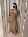 Women Knitting Long Sleeve Maxi Dress