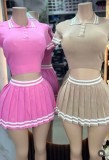 Women Casual Top and Pleated Skirt Two-Piece Set