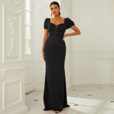 Women Short Sleeve Solid Evening Dress