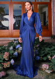 Women Long Sleeve V-Neck Bodycon Fishtail Evening Dress