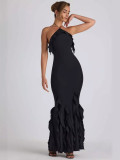 Women Summer Sexy Halter Neck Backless Bodycon Ruffle Pleated Evening Dress