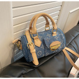 Women American Retro Denim Boston Bag