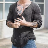 Men's Knitting V-neck Top