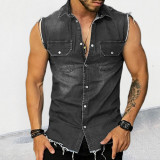 Men's Denim Turndown Collar Sleeveless Top