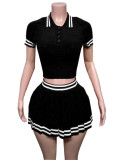 Women Casual Top and Pleated Skirt Two-Piece Set