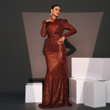 Women Long Sleeve Round Neck Sexy Sequin Formal Party Evening Dress