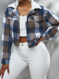 Women plaid long-sleeved Crop Top