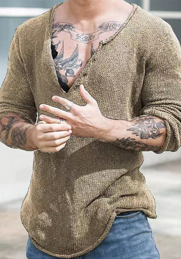 Men's Knitting V-neck Top