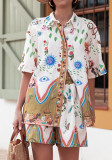 Summer Women Printed Shirt and Shorts Two-Piece Set