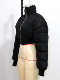 Women Black Crop Padding Jacket