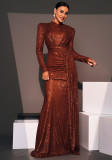 Women Long Sleeve Round Neck Sexy Sequin Formal Party Evening Dress