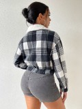 Women plaid long-sleeved Crop Top