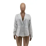 Women Solid Pocket Button Blazer