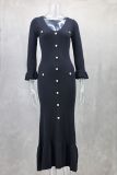 Women Knitting Long Sleeve Maxi Dress