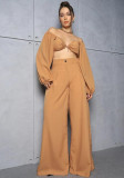 Women Drawstring Top and Wide Leg Pants Two-Piece Set