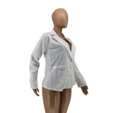 Women Solid Pocket Button Blazer