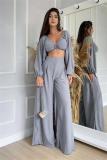 Women Drawstring Top and Wide Leg Pants Two-Piece Set