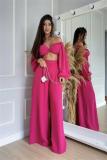 Women Drawstring Top and Wide Leg Pants Two-Piece Set