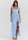 Women Sexy Summer Halter Square Neck Ruffle Edge Side Slit Solid Dress