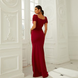 Women Short Sleeve Solid Evening Dress