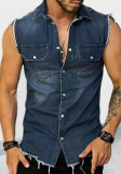 Men's Denim Turndown Collar Sleeveless Top