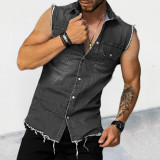 Men's Denim Turndown Collar Sleeveless Top