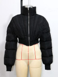 Women Black Crop Padding Jacket