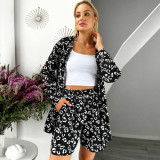 Women Summer Pattern Printed Shirt and Shorts Two-piece Set