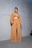 Women Drawstring Top and Wide Leg Pants Two-Piece Set