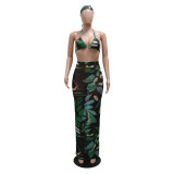 Women Printed Sexy Bra And Skirt Two-piece Set