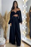 Women Drawstring Top and Wide Leg Pants Two-Piece Set