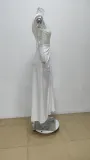 Women's Summer Hollow Knot Slit V-Neck Sleeveless Pleated Irregular Dress