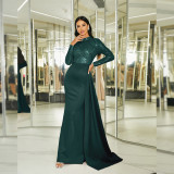 Chic Sexy Sequined Long Sleeve Round Neck Formal Party Evening Dress Bridesmaid Gown