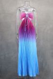 Women Style Summer Gradient Halter Neck Pleated Maxi Dress