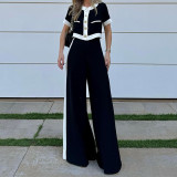 Autumn And Winter Women's Fashion Career Short Short Top Wide Leg Straight Pants Set Two-Piece Suit