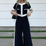 Autumn And Winter Women's Fashion Career Short Short Top Wide Leg Straight Pants Set Two-Piece Suit