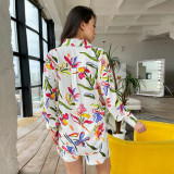 Fall Women Print Long Sleeve Shirt Shorts Women Two-Piece Set