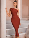 Fashionable And Elegant One-Shoulder Bandage Dress Sexy Tight Fitting Evening Dress