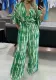 Fashionable Printed Belt V-Neck Half Sleeve Jumpsuit