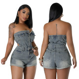 Casual Fashion Strapless Women's Slim Denim Jumpsuit