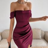 Fall Sexy Solid Color Off Shoulder Women's Dress